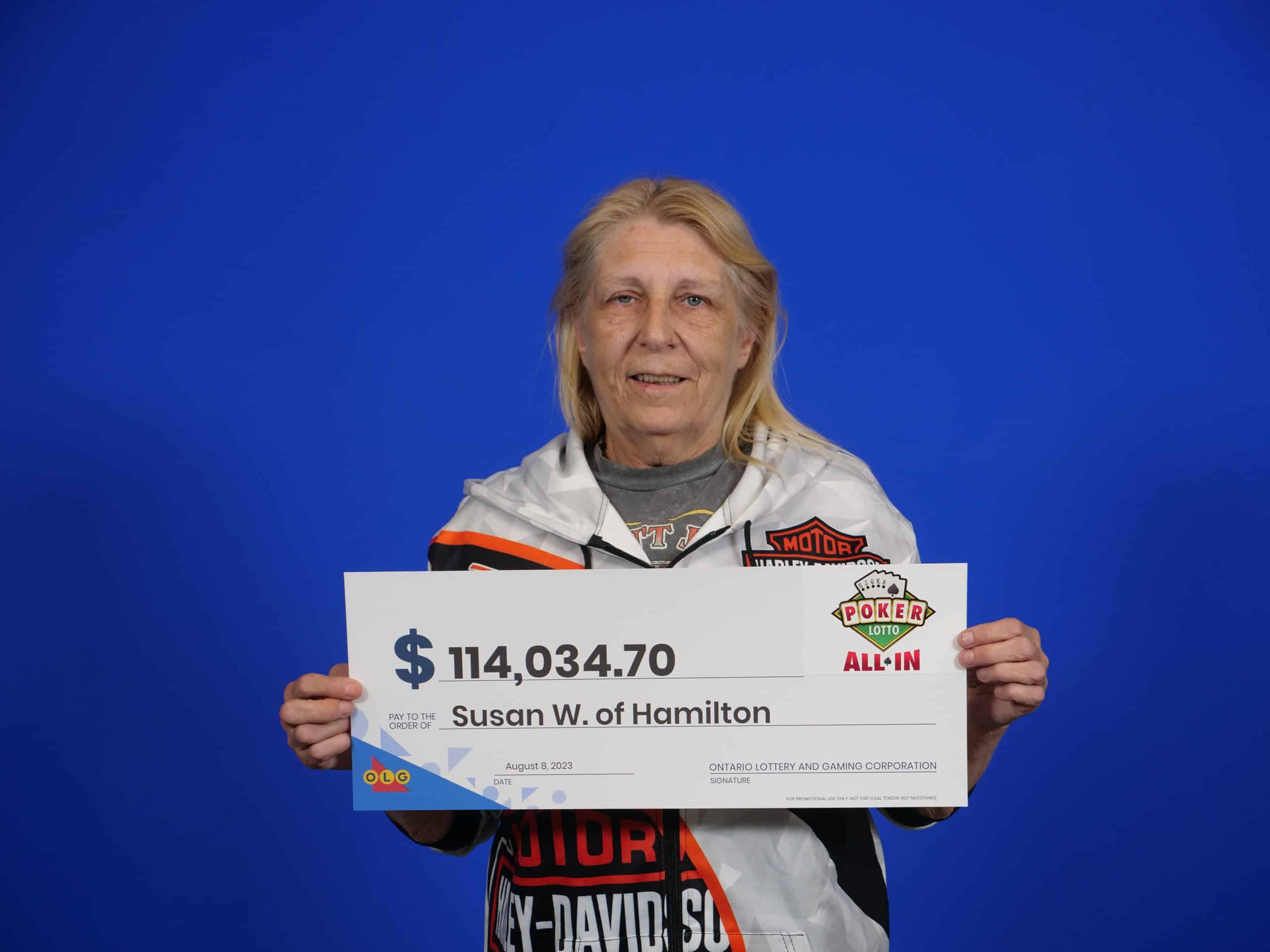 Susan Wasylenko of Hamilton won a total of $114,034.70 from the Poker Lotto All In jackpot. COURTESY OLG